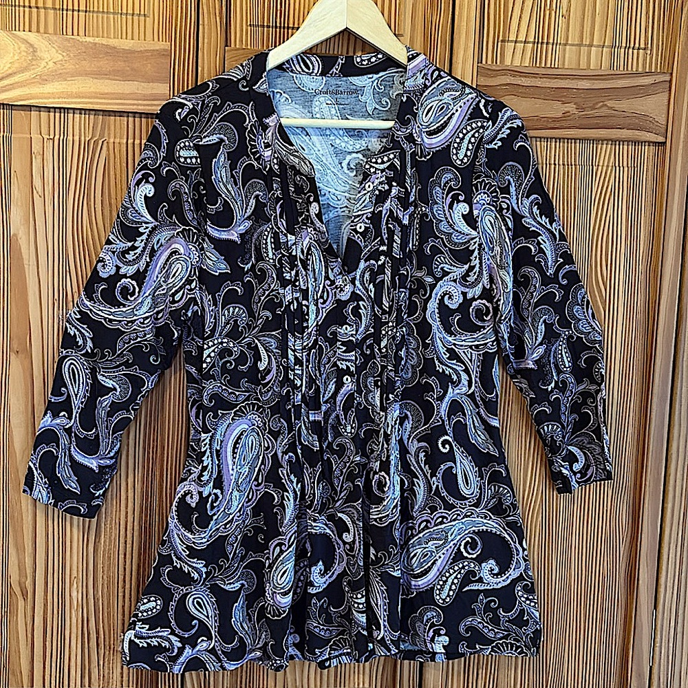 Croft & Barrow Paisley Top Size Large Pin Tucked Pleat